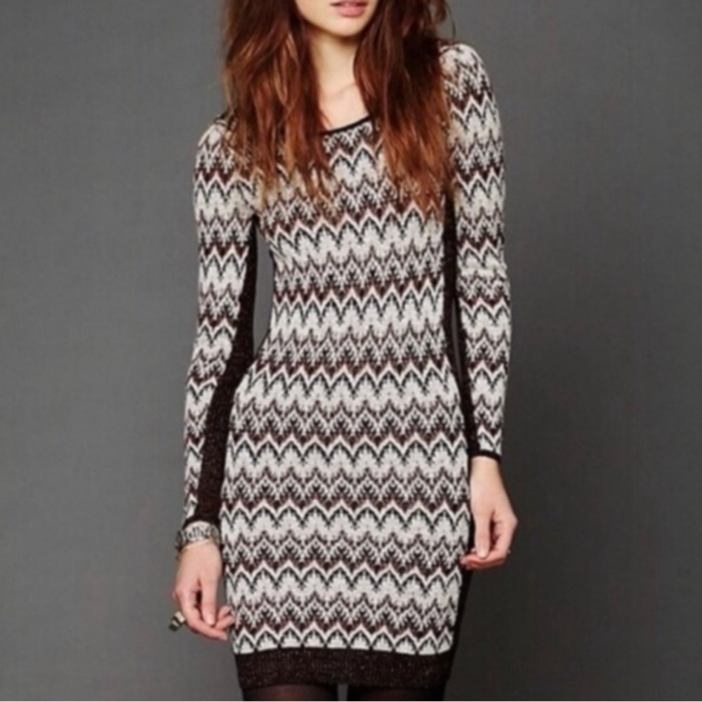 Free People Monochrome Chevron Long Sleeve Dress